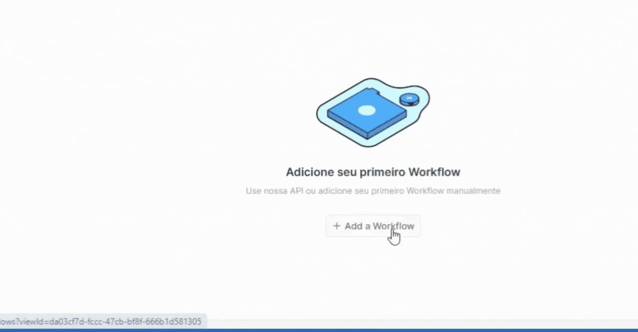 Gravação de tela da área de workflows do CRM, na tela de criar o primeiro fluxo de automação.